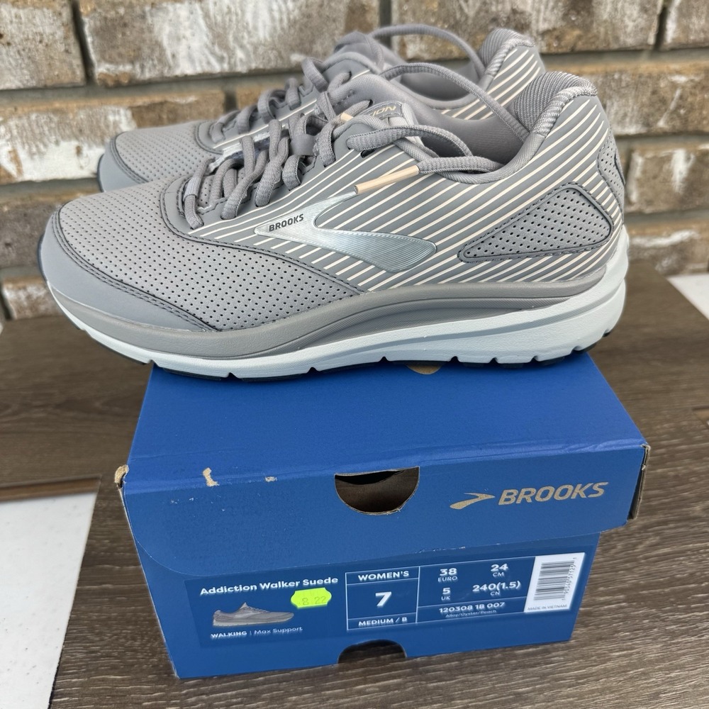 Brooks Addiction Walker Suede Women's 7B Sneakers Alloy/Oyster/Peach 1203081B007